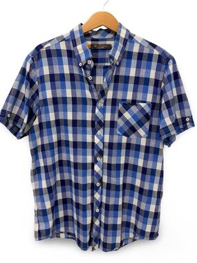 Ben Sherman Short Sleeve Blue Checkered Button Down Size XL